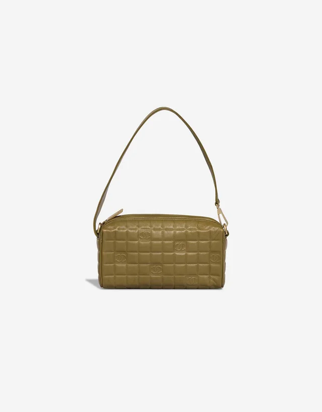 Chanel Chocolate Bar Small Lamb Olive in Green, Grey Lambskin from SACLÀB