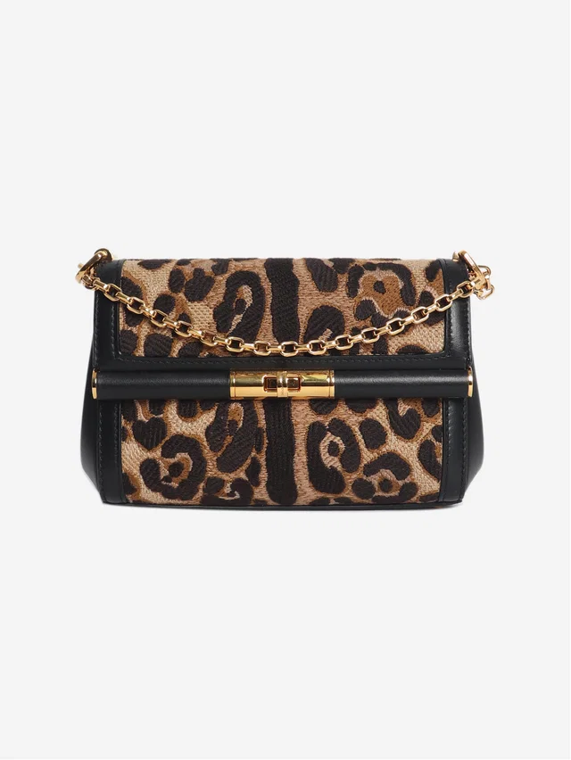 Dolce & Gabbana Black Marlene leopard print shoulder bag in Black Canvas from Sign of the Times