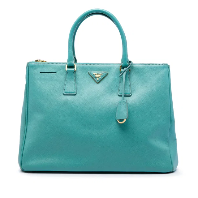 Blue Prada Large Saffiano Lux Galleria Double Zip Tote in Blue Saffiano leather from Designer Revival