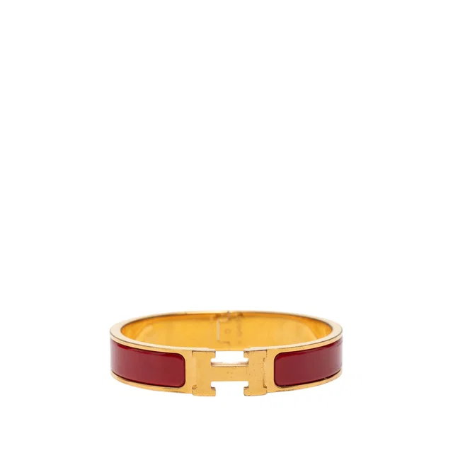 Red Hermès Narrow Enamel Clic H Bracelet PM in Red from Designer Revival