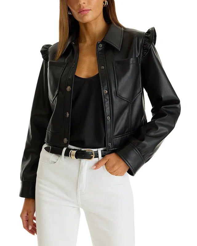The Noli Shop Chantal Ruffle Sleeve Leather Jacket, image 1 of 1 from Gilt