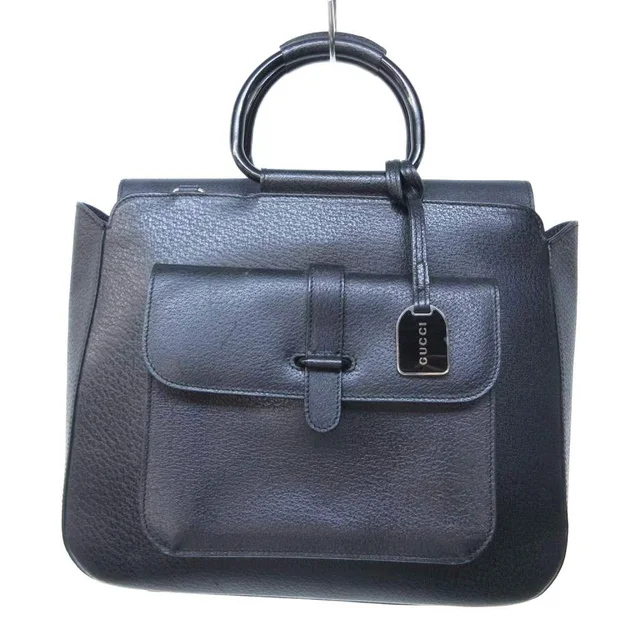 Gucci Handbag Plastic Handle Leather Black Button Closure in Black Leather from The Reluxe