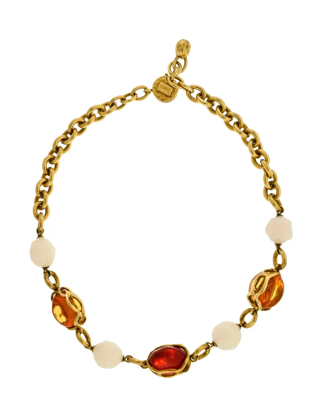 Saint Laurent Vintage Red Yellow White Glass Gold Chain Choker Necklace in White Resin from Amarcord Vintage Fashion