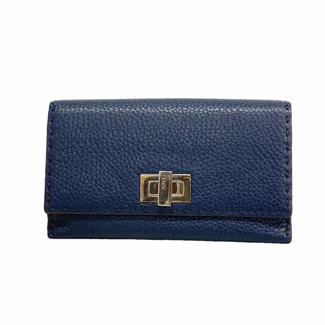 Fendi Wallet Selleria Peekaboo Leather Navy Silver in Navy Leather from The Reluxe