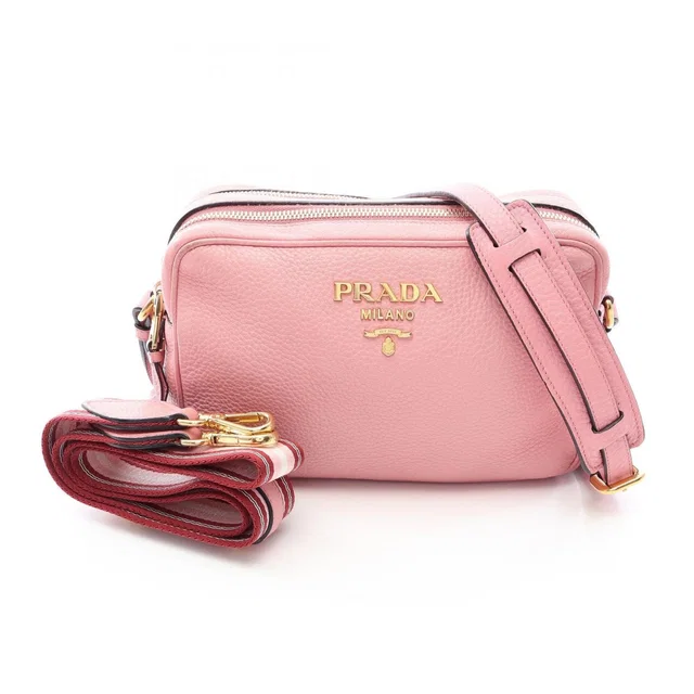 Prada Shoulder Bag Pink Leather Metal Logo in Pink Leather from The Reluxe