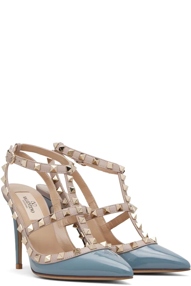 Valentino Garavani Blue & Pink Rockstud Ankle Strap Heels, photo 4 of 4 from SSENSE