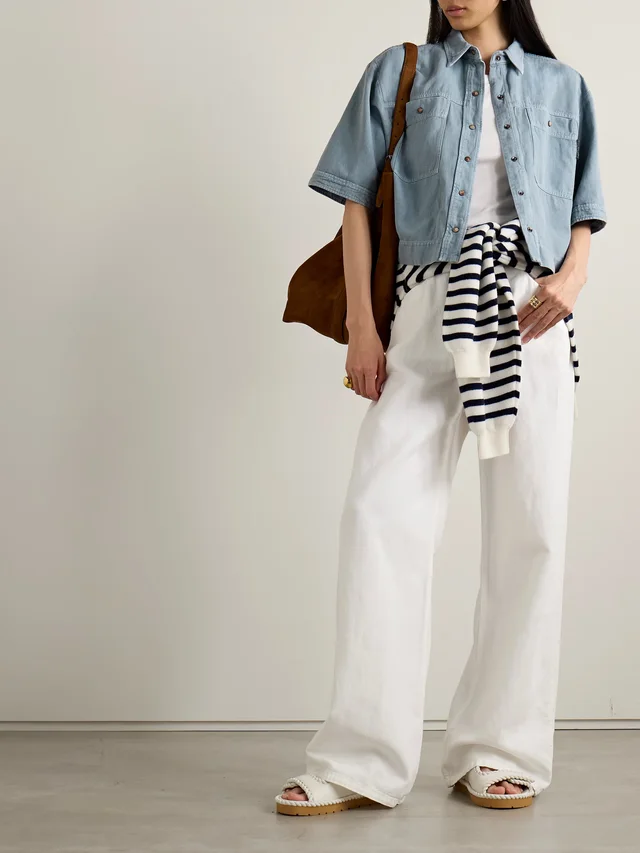 BRUNELLO CUCINELLI Bead-embellished cotton and linen-blend twill shirt in Blue, photo 2 of 2 from NET-A-PORTER (Canada)