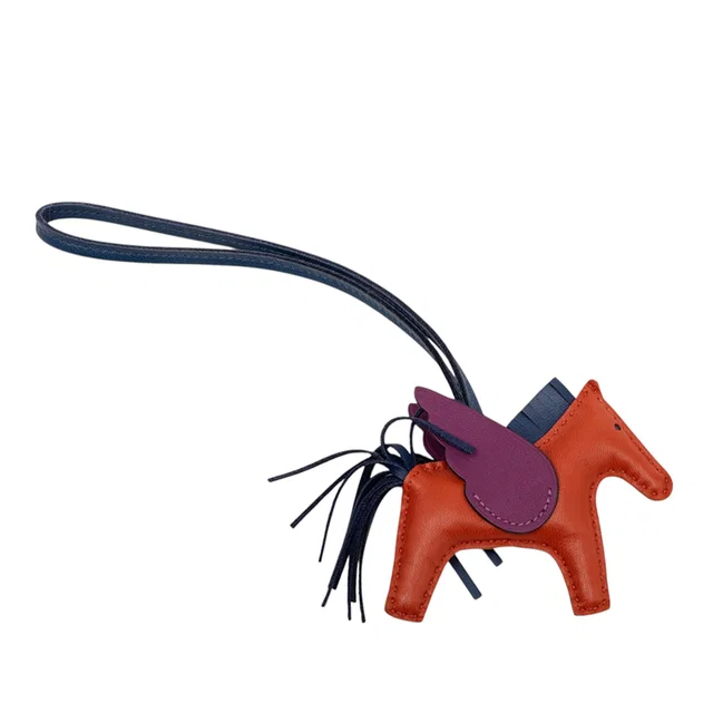 Orange Hermès Milo Lambskin and Swift Grigri Rodeo Pegase Bag Charm PM Key Chain in Orange Swift leather from Designer Revival