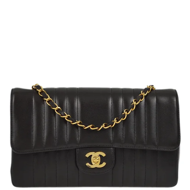 Chanel 1991-1994 Black Lambskin Mademoiselle Single Flap Shoulder Bag in Black Lambskin from AMORE Vintage Tokyo
