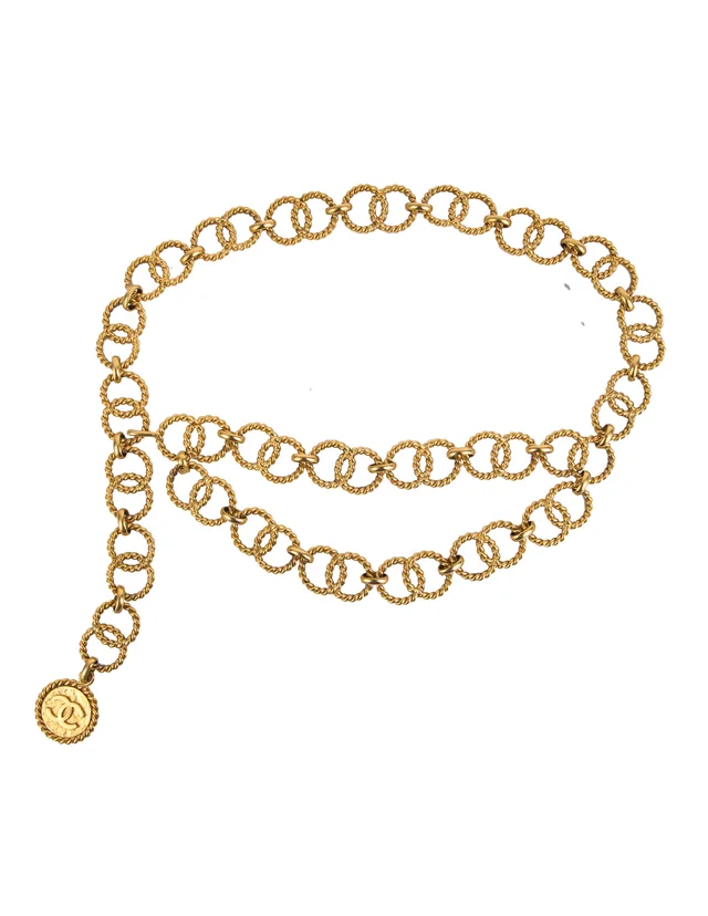 Chanel Vintage Gold Plated Massive Circular Chain Coin Pendant Belt in Gold from Amarcord Vintage Fashion