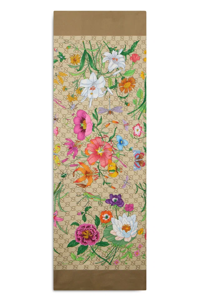 Gucci Floral Silk Scarf — Beige Scarfs in Beige Silk from HEWI