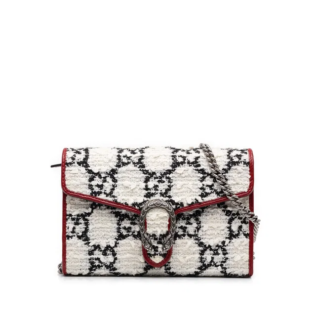 White Gucci GG Tweed Dionysus Wallet on Chain Crossbody Bag in White Tweed from Designer Revival