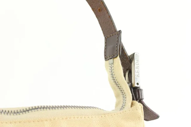 Fendi Ivory Zucca Mamma FF Monogram Baguette Zip Shoulder Flap Bag in White Canvas from Bagriculture