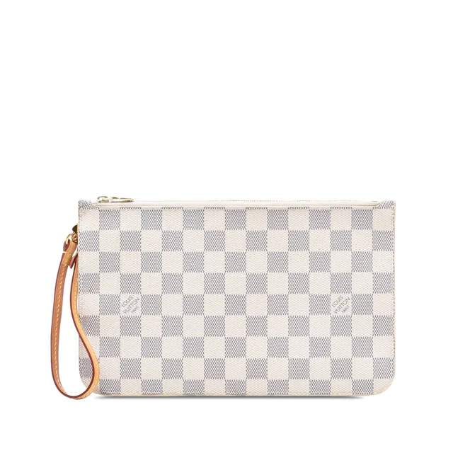 White Louis Vuitton Damier Azur Neverfull MM Pouch in White Canvas from Designer Revival