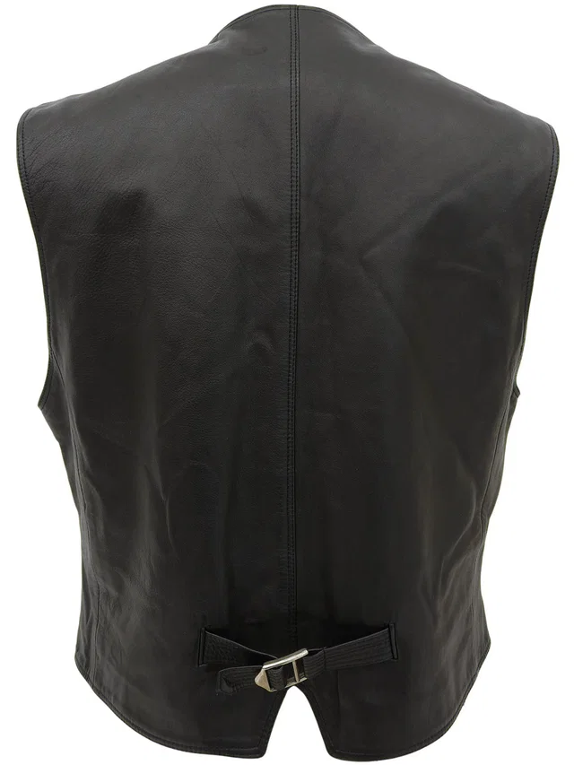 Versace Genuine Leather Logo Button Vest Black in Black Leather from VINTAGE QOO TOKYO