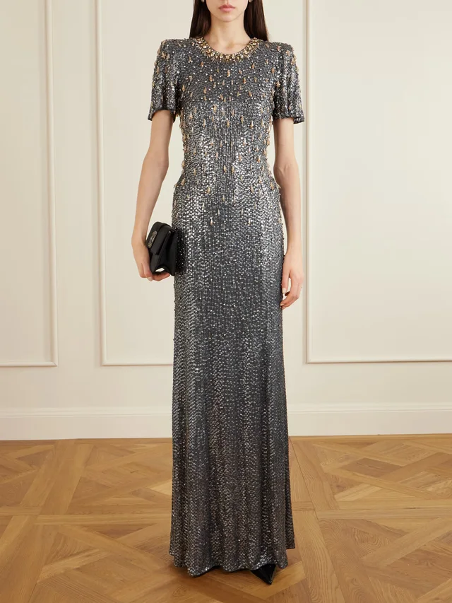 JENNY PACKHAM Serenity crystal-embellished sequined crepe gown in Metallic, photo 2 of 2 from NET-A-PORTER (Canada)
