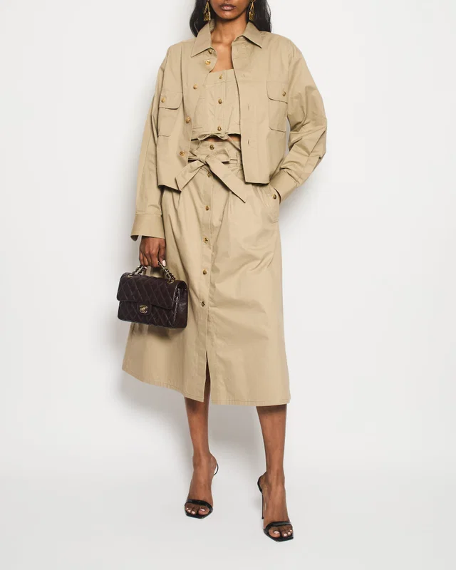 Celine Beige Military Jacket with Matching Top and Skirt Size FR 34/36 (UK 6/8) in Beige from Sellier