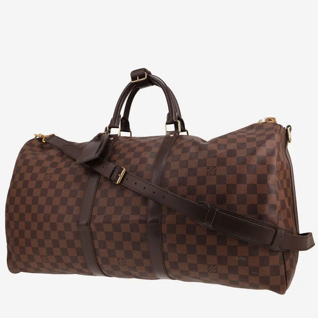 Louis Vuitton Keepall 55 travel bag in Ebène Damier canvas and brown leather in Brown Canvas from Collector Square