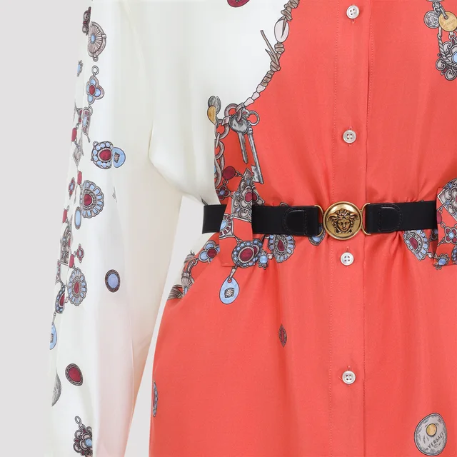 Versace Belted Shirt Dress in Silk 100% Details: Single Row Buttons Description: Long sleeves, color-blocked design, button placket, adjustable belt., photo 4 of 4 from SENSER