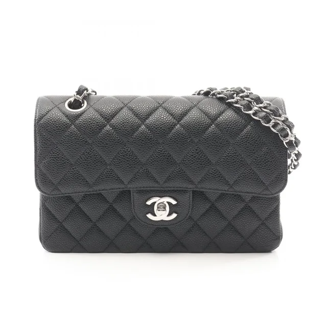 Chanel Shoulder Bag Quilted Double Flap Black Caviar Leather Chain in Black Caviar leather from The Reluxe