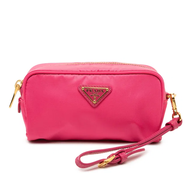 Pink Prada Tessuto Wristlet Pouch in Pink Nylon from Designer Revival
