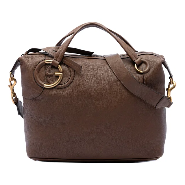 Brown Gucci Calfskin Twill Satchel in Brown Calfskin from Designer Revival