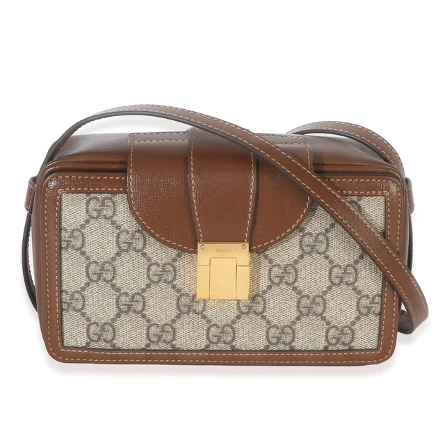 Gucci Beige Brown Gg Supreme Monogram Mini Clasp Bag Coated Canvas; Leather Handbag in Brown Coated canvas from HEWI