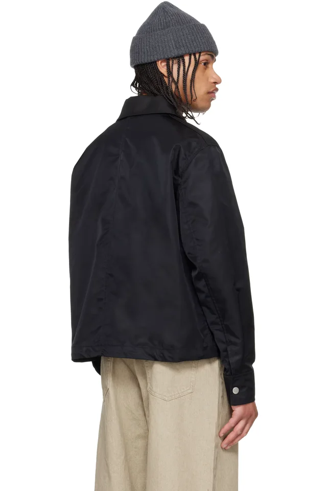AMI Paris Black Nylon 'Ami De Coeur' Stud Buttoned Jacket, photo 3 of 4 from SSENSE