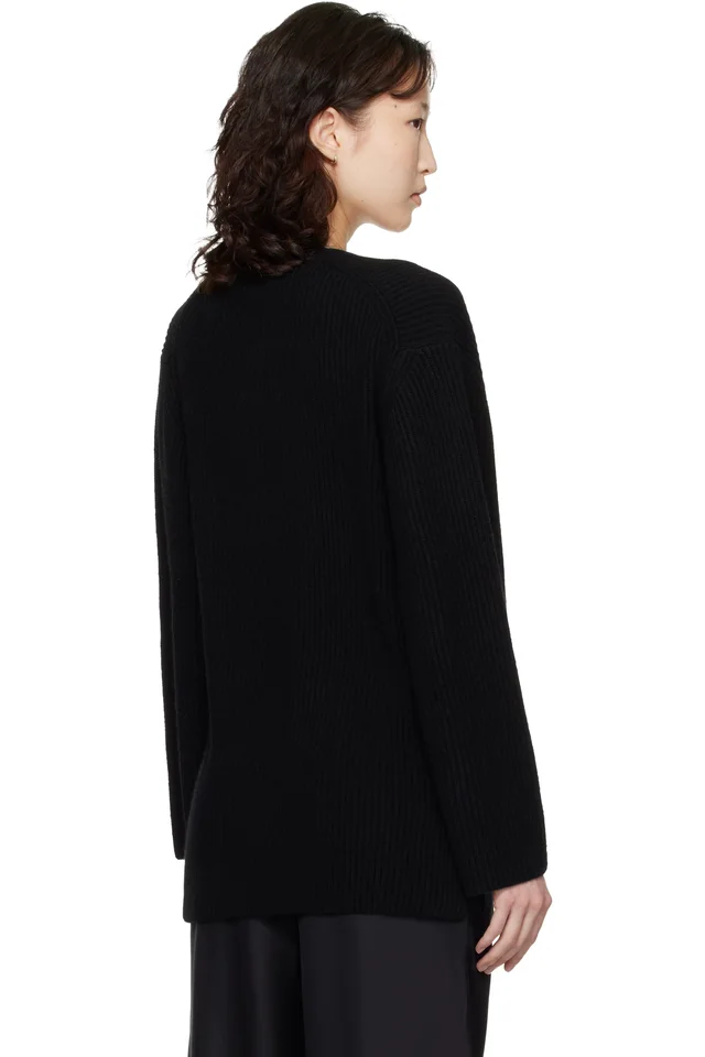 Loulou de Saison Black Gabe U Neck Ribbed Cashmere Sweater, photo 3 of 4 from SSENSE