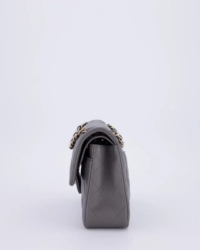 Chanel Dark Grey Small Classic Double Flap Bag in Grey Lambskin from Sellier, photo 9 of 12