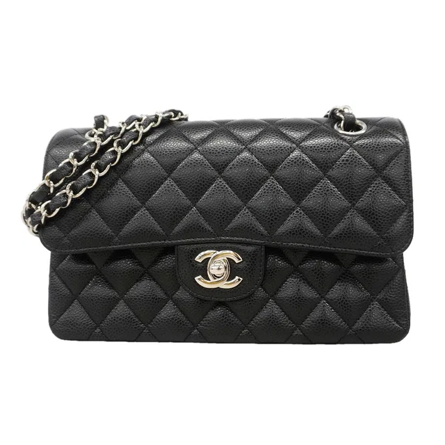 Chanel Shoulder Bag Quilted Caviar Leather Black Silver in Black Caviar leather from The Reluxe