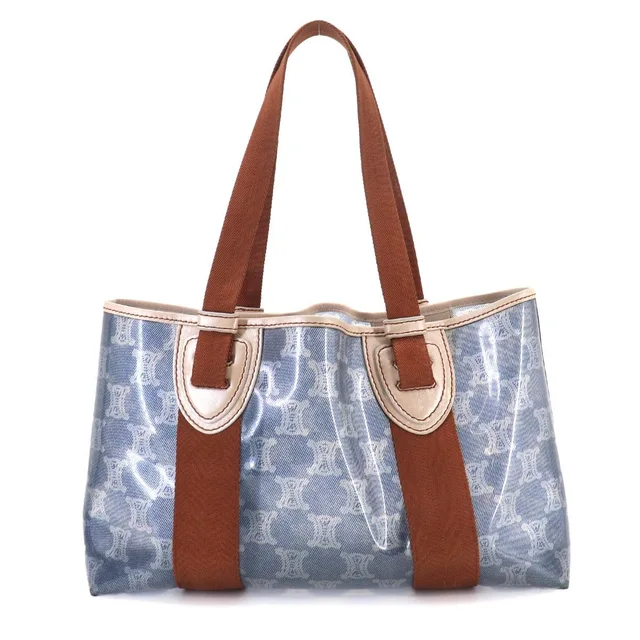 Celine Macadam Tote Bag Vinyl Canvas Leather Blue Brown Vintage in Brown Canvas from The Reluxe, photo 2 of 2
