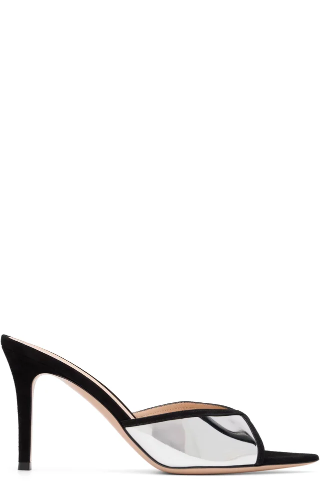 Gianvito Rossi Black & Silver Confetti Mule Heeled Sandals, image 1 of 1 from SSENSE