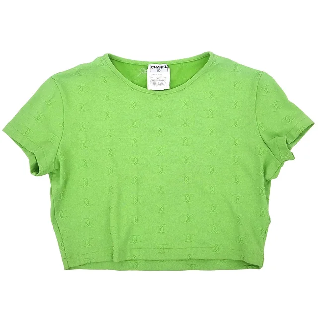 Chanel 1997 Cropped T-shirt Top Green #40 in Green Nylon from AMORE Vintage Tokyo