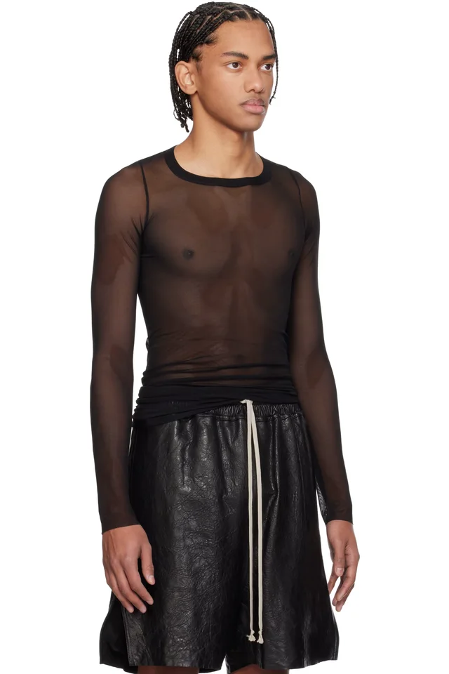 Rick Owens Black Temple Rib LS T-shirt, photo 2 of 4 from SSENSE