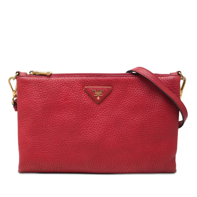 Red Prada Vitello Daino Crossbody in Red Leather from Designer Revival