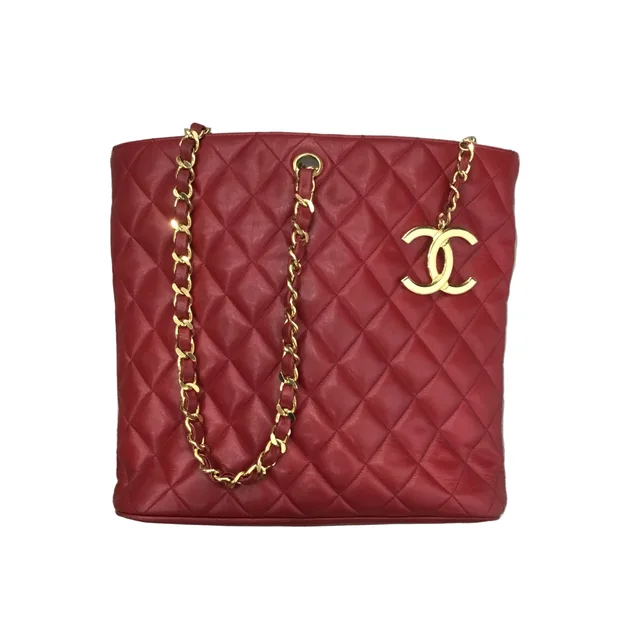 Chanel Red Matelasse Lambskin Runway Mid Strap Tote/Crossbody/Shoulder Bag in Red Lambskin from SparklesnDreams