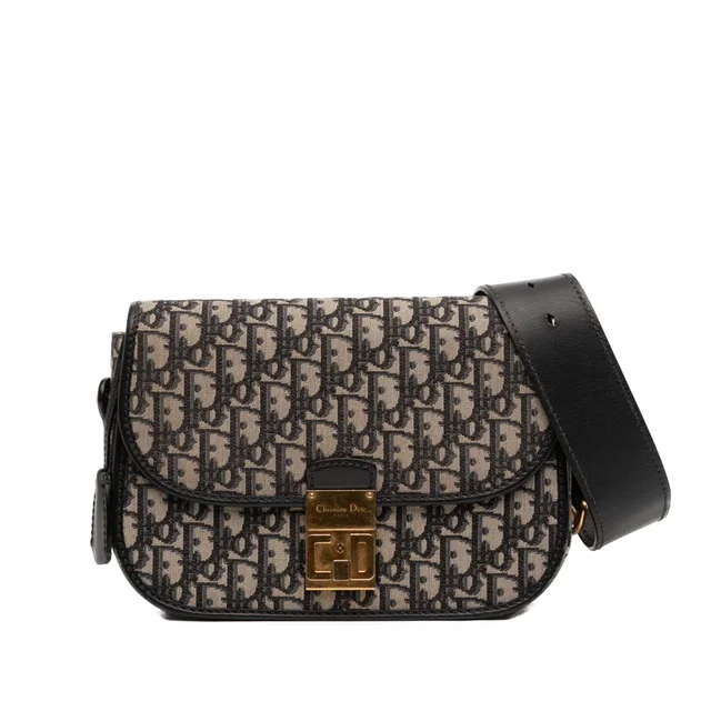 Blue Dior Oblique Canvas Flap Crossbody in Blue Canvas from Designer Revival