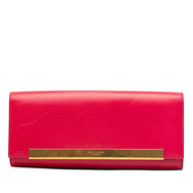 Pink Saint Laurent Smooth Calfskin Lutetia Flap Clutch in Pink Calfskin from Designer Revival
