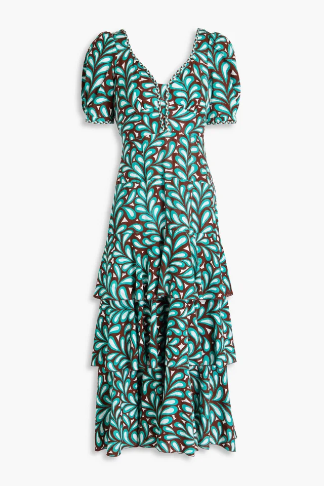 Diane von Furstenberg Aire Printed Cotton-Jacquard Midi Dress in Blue from THE OUTNET, photo 1 of 1