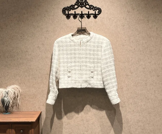 Chanel Snow Collection Off-White Tweed Jacket / Size 38 / 99% New / 42608 in White Tweed from Luxury Promise