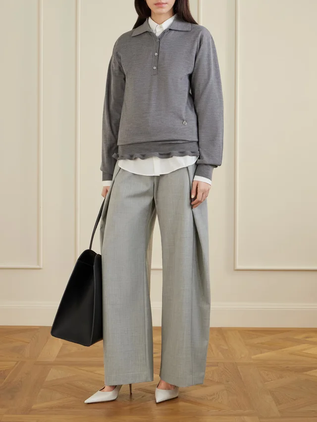 STELLA MCCARTNEY Ruffled wool polo shirt in Grey, photo 2 of 2 from NET-A-PORTER (Canada)