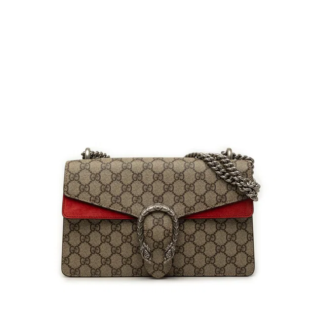 Beige Gucci Medium GG Supreme Dionysus Shoulder Bag in Beige Suede from Designer Revival
