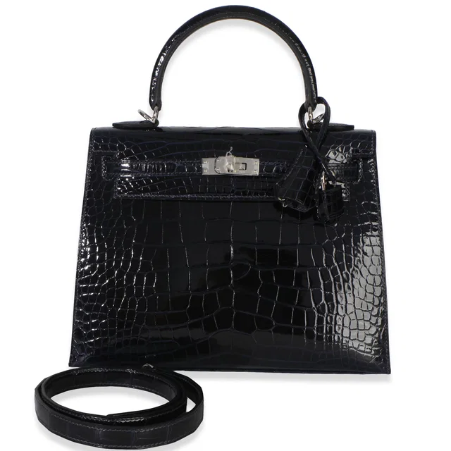 Hermès Bleu Marine Mississippiensis Shiny Alligator Sellier Kelly 25 Phw Blue Exotic Handbag in Navy Crocodile from HEWI
