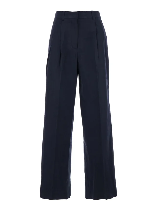 Dunst Blue Pants with Front Pleats in Cotton Blend for Women in Blue 60% Cotton 40% Nylon, image 1 of 1 from Gaudenzi Boutique