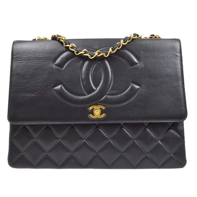 Chanel 1991-1994 CC Flap Maxi Black Lambskin in Black Lambskin from AMORE Vintage Tokyo