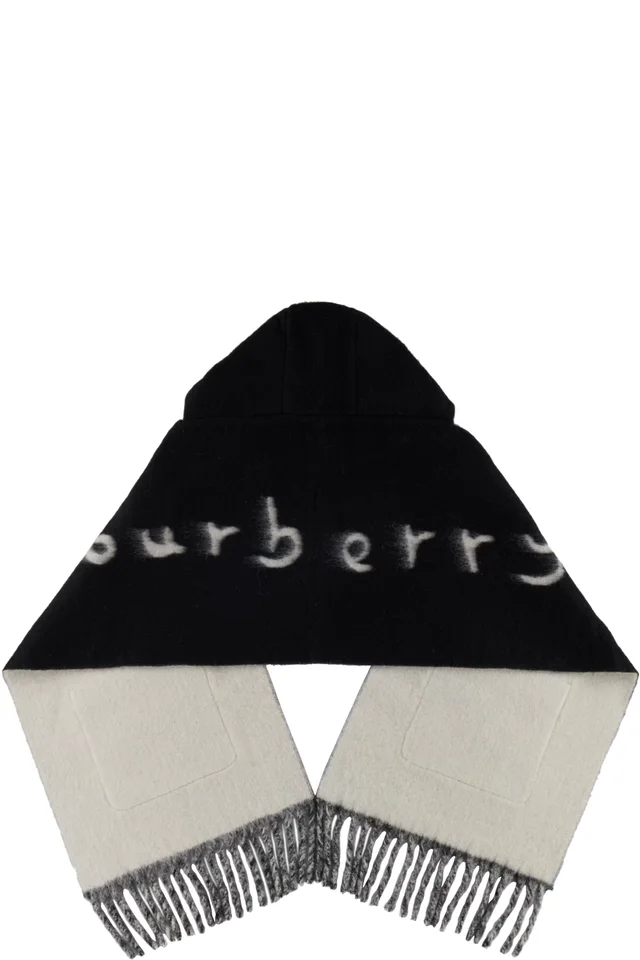 Burberry Black Logo Alpaca Wool Blend Hooded Scarf, photo 2 of 2 from SSENSE