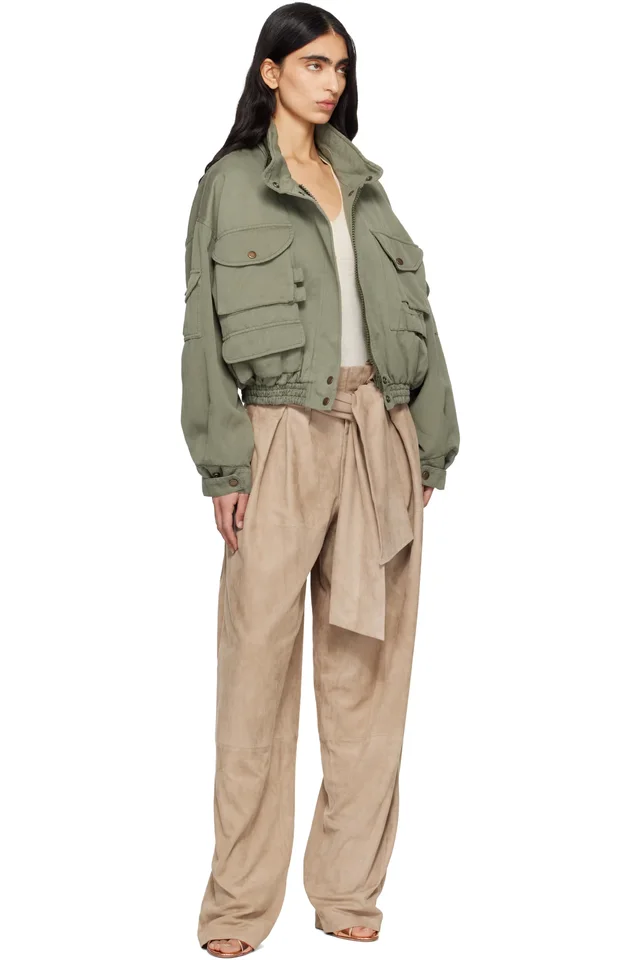 BALMAIN Green Twill Bomber Jacket, photo 4 of 4 from SSENSE