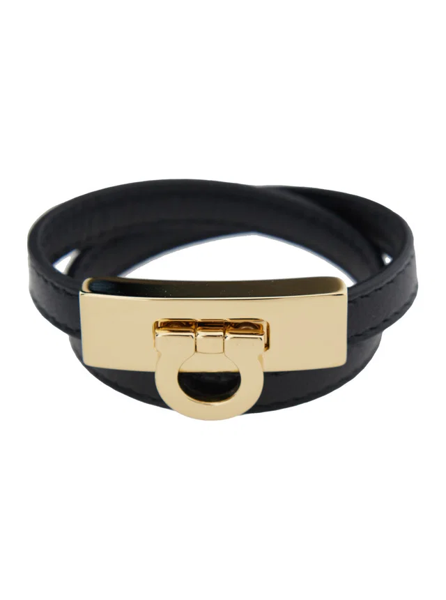 Ferragamo Gancini Bracelet — Black Lamb Leather Bracelets in Black Lambskin from HEWI
