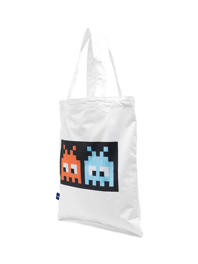 Comme des Garçons Space Invaders Logo Appliqué Tote Bag — White Cotton in White Woven leather from HEWI